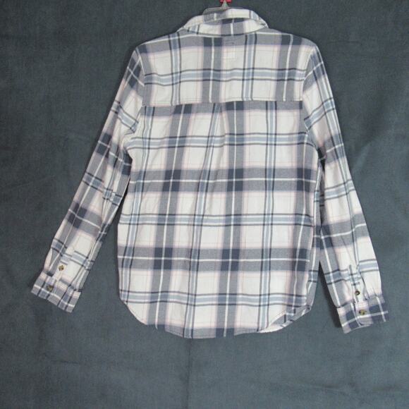 Aeropostale Top Womens M Blue White Plaid Flannel Soft Cabincore Button Shirt - Picture 3 of 7
